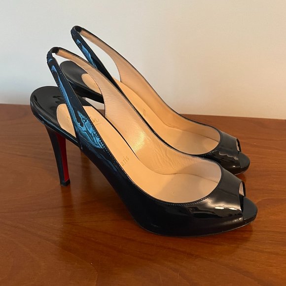 Christian Louboutin Black Patent Slingback Prive Heels Size US 6.5 - Picture 1 of 10